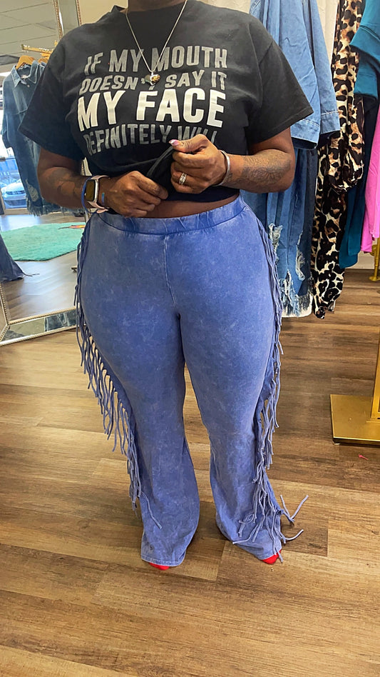 Denim Fringe Pants